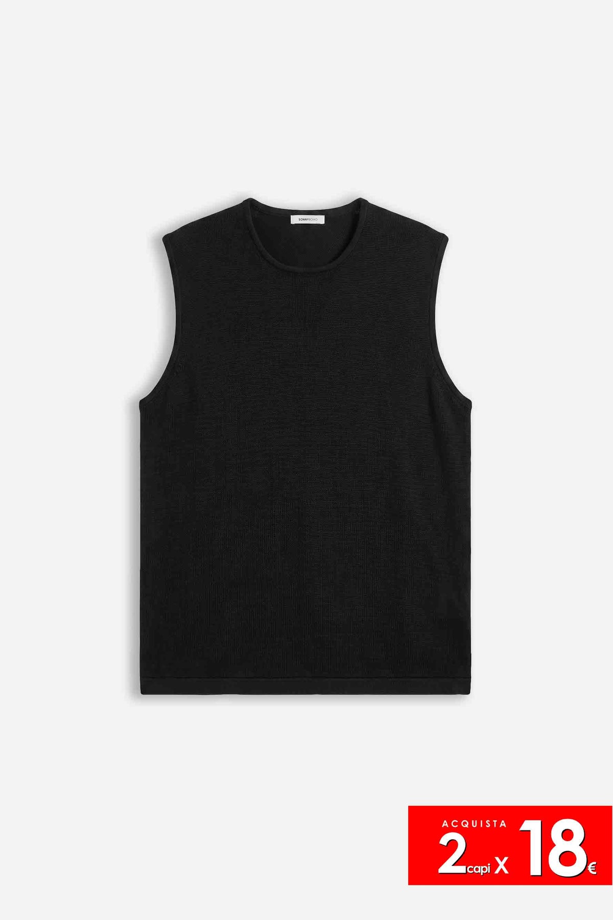T-SHIRT GIROCOLLO SMANICATA IN MAGLINA NERO