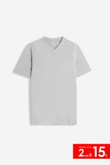 T-SHIRT SCOLLO A V BASIC STRETCH GRIGIO GHIACCIO