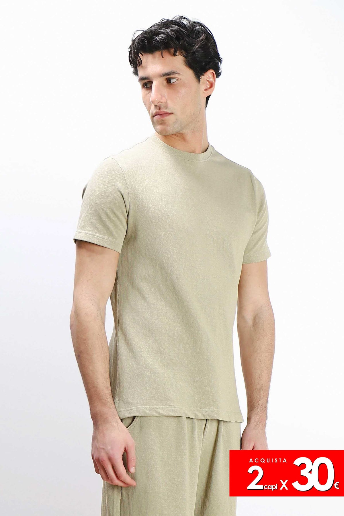 T-SHIRT GIROCOLLO SLUB EFFETTO LINO KAKI