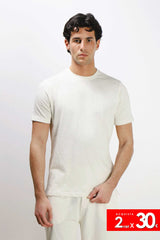 T-SHIRT GIROCOLLO SLUB EFFETTO LINO BIANCO