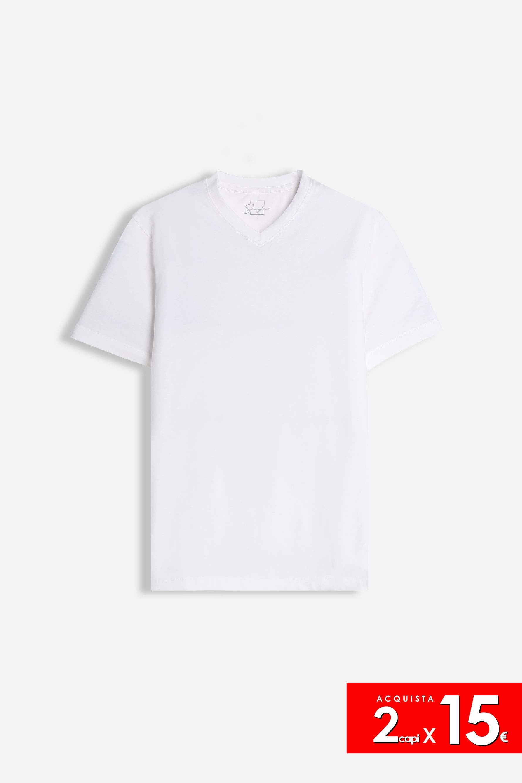 T-SHIRT SCOLLO A V BASIC STRETCH BIANCO