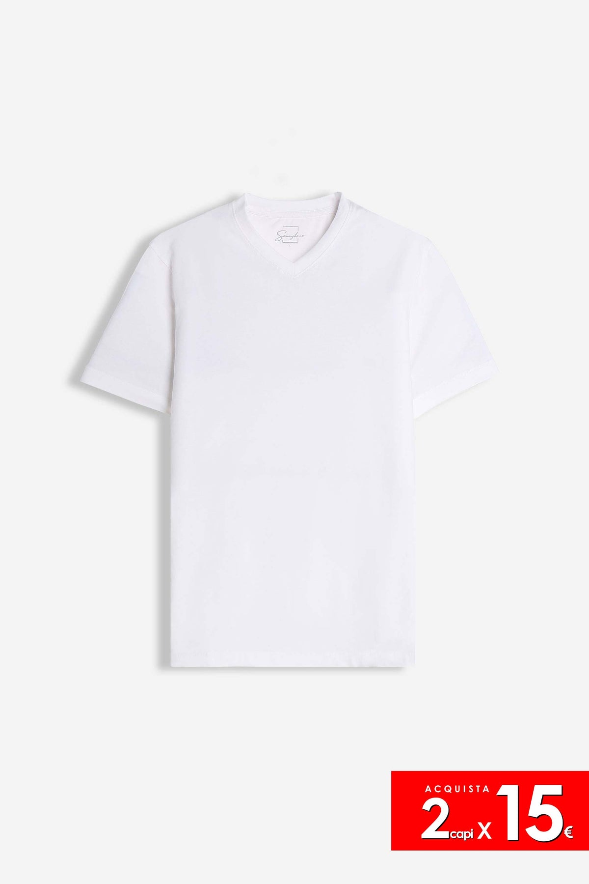 T-SHIRT SCOLLO A V BASIC STRETCH BIANCO