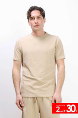 T-SHIRT GIROCOLLO SLUB EFFETTO LINO BEIGE