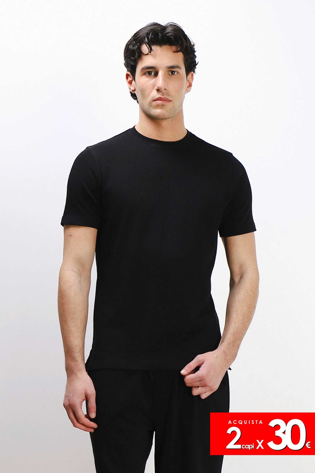 T-SHIRT GIROCOLLO SLUB EFFETTO LINO NERO
