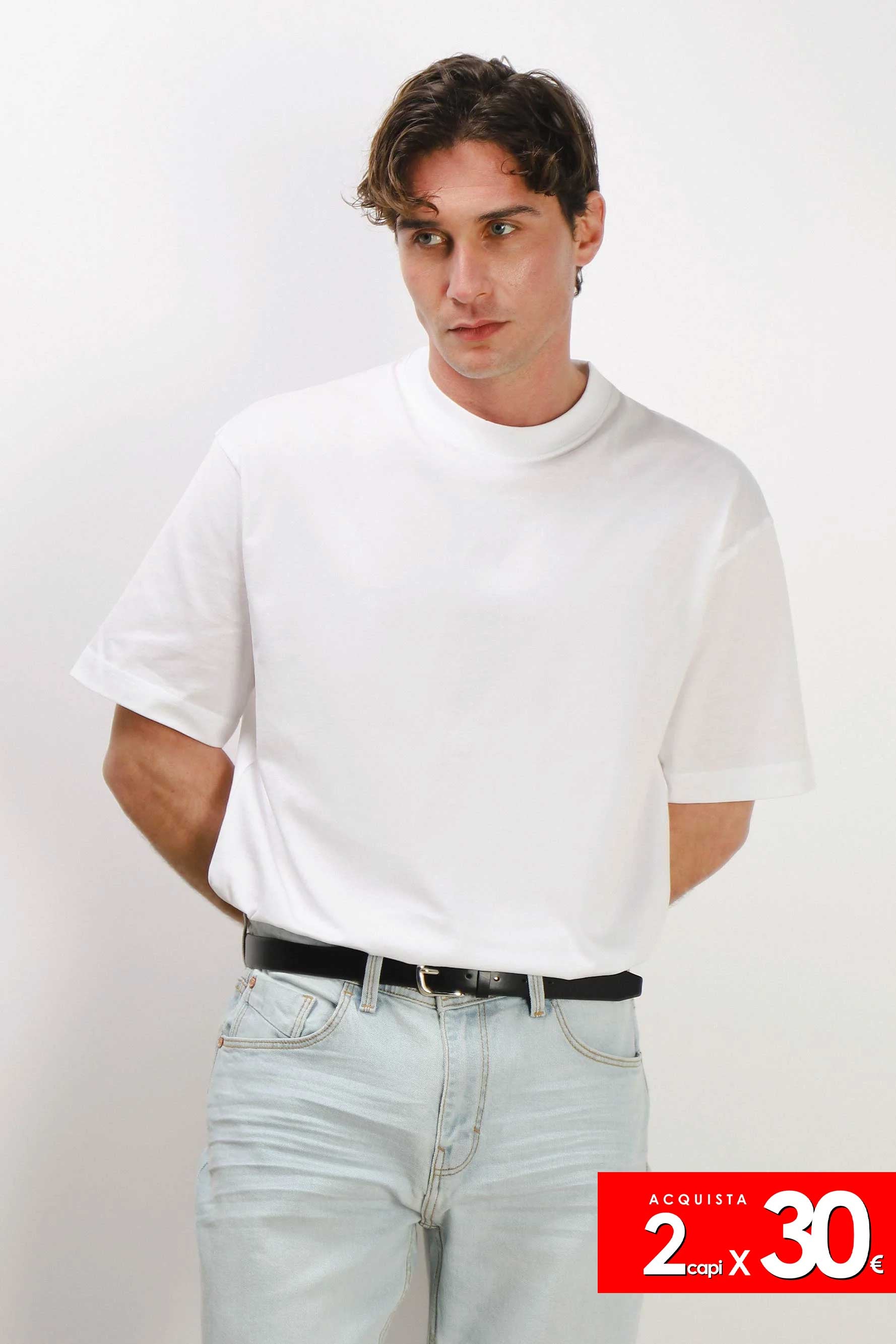 T-SHIRT GIROCOLLO IN COTONE MERCERIZZATO BIANCO