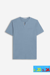 T-SHIRT COLLO A GOCCIA IN SLUB AVION