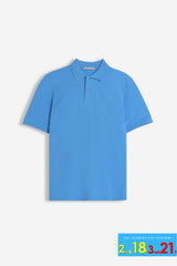 POLO PIQUET BASIC TINTA UNITA E LOGO AZZURRO