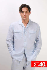 CAMICIA TASCHE FRONTALI COTONE SLUB AZZURRO