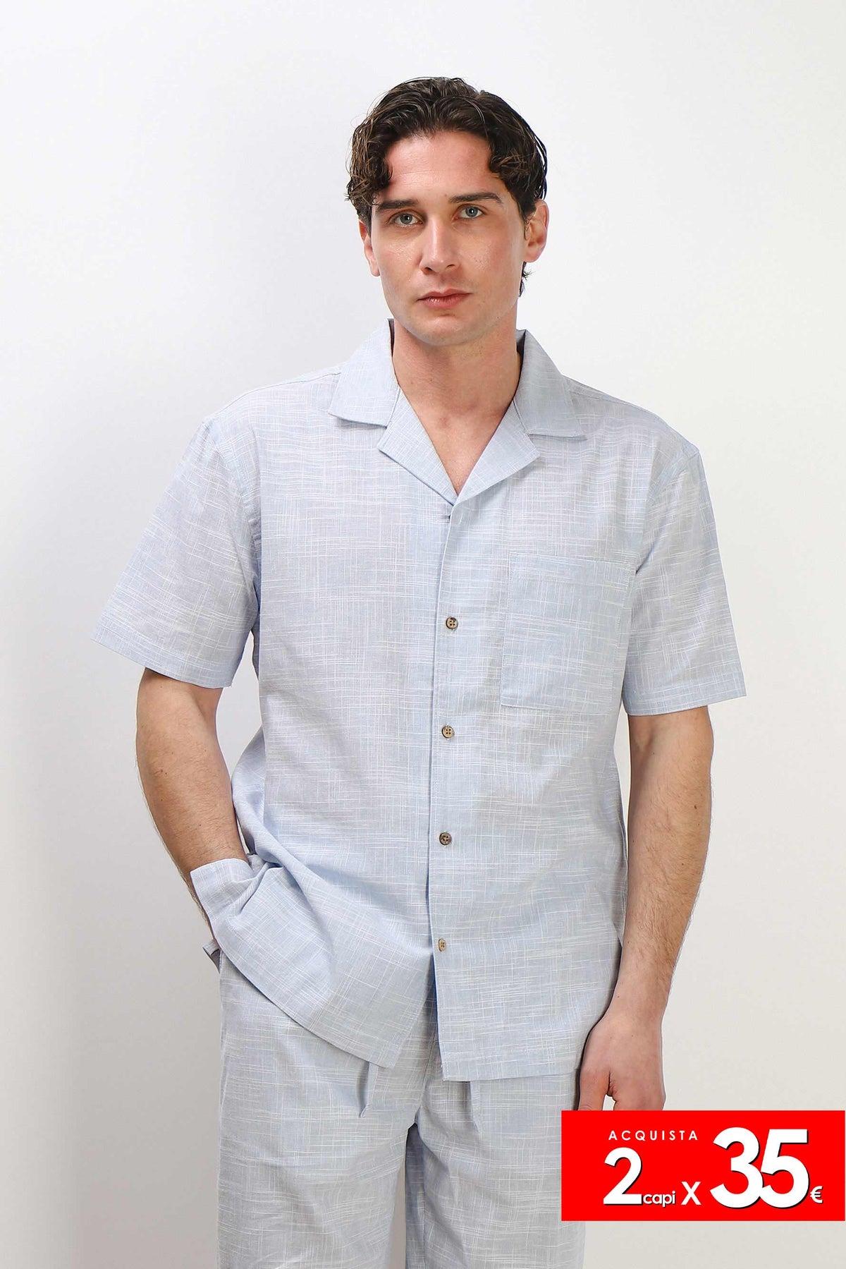 CAMICIA COLLO BOWLING MEZZA MANICA CON TASCHINO AZZURRO