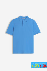 POLO PIQUET BASIC TINTA UNITA E LOGO AZZURRO