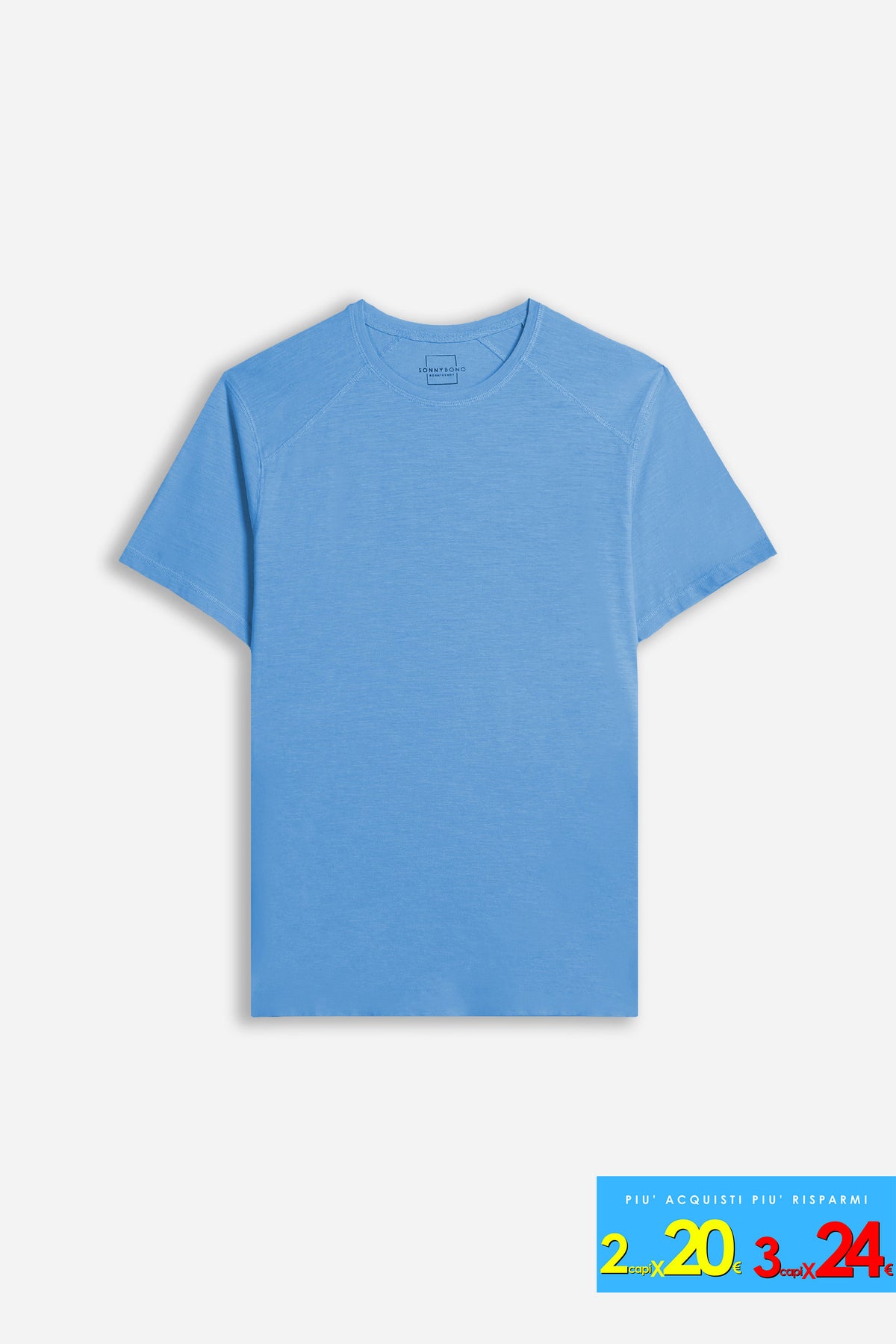 T-SHIRT GIROCOLLO BASIC SLUB AZZURRO