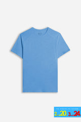 T-SHIRT GIROCOLLO BASIC SLUB AZZURRO