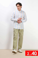 CAMICIA COLLO COREANO COTONE SLUB F AZZURRO