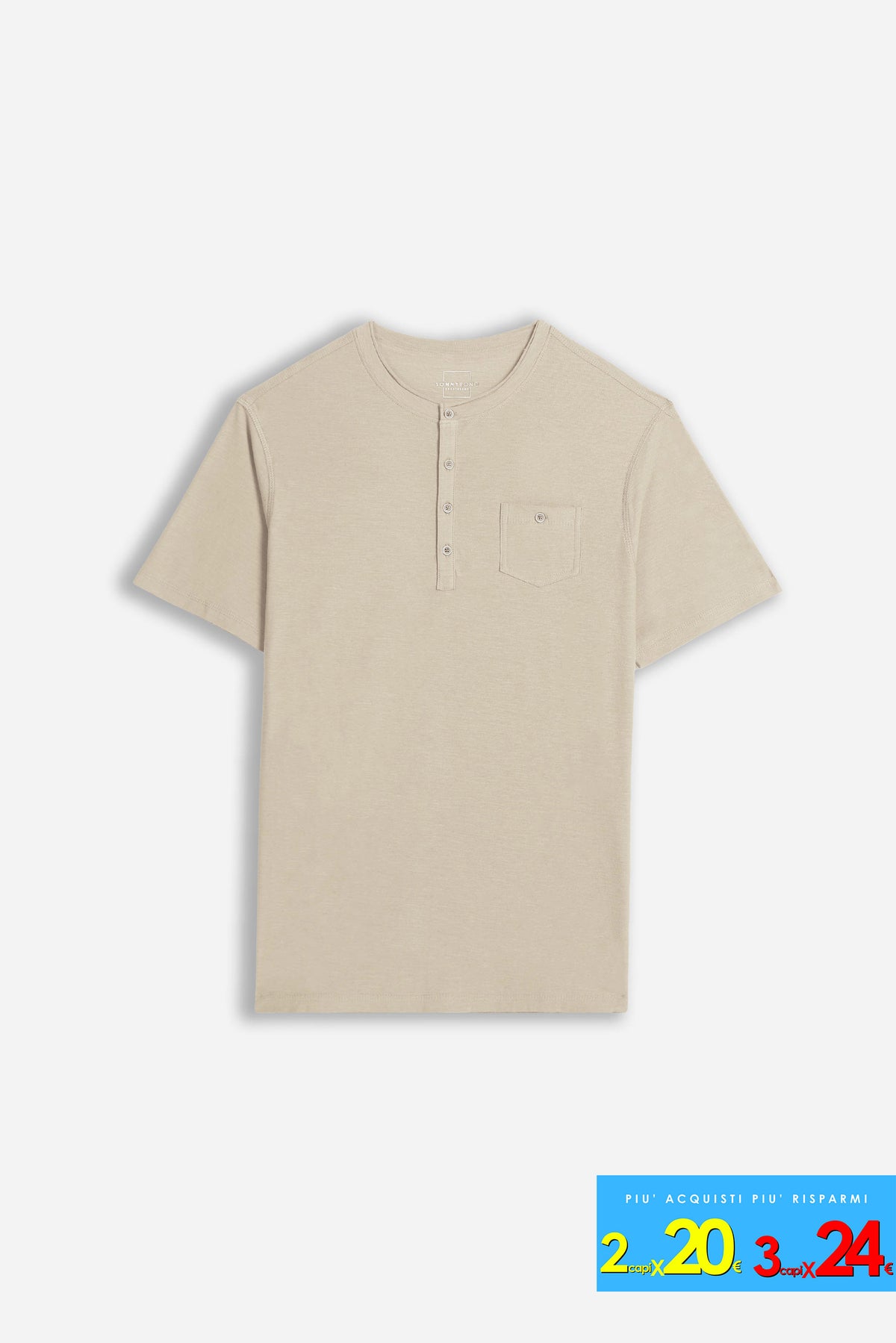 T-SHIRT SLUB SERAFINO CON TASCHINO BEIGE CHIARO