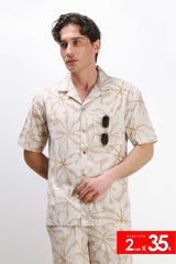 CAMICIA COLLO BOWLING MEZZA MANICA CON TASCHINO BEIGE