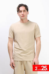 T-SHIRT GIROCOLLO SLUB EFFETTO LINO BEIGE