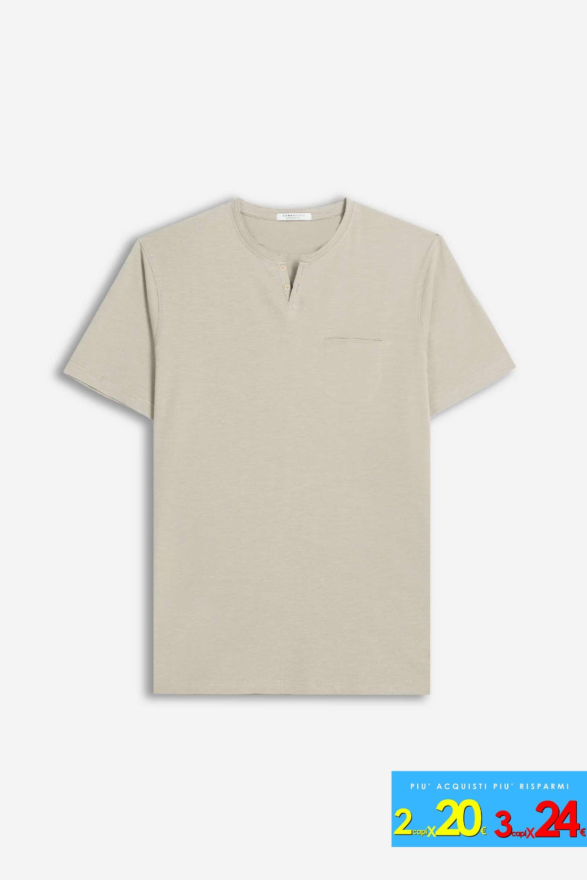 T-SHIRT COLLO A GOCCIA IN SLUB BEIGE