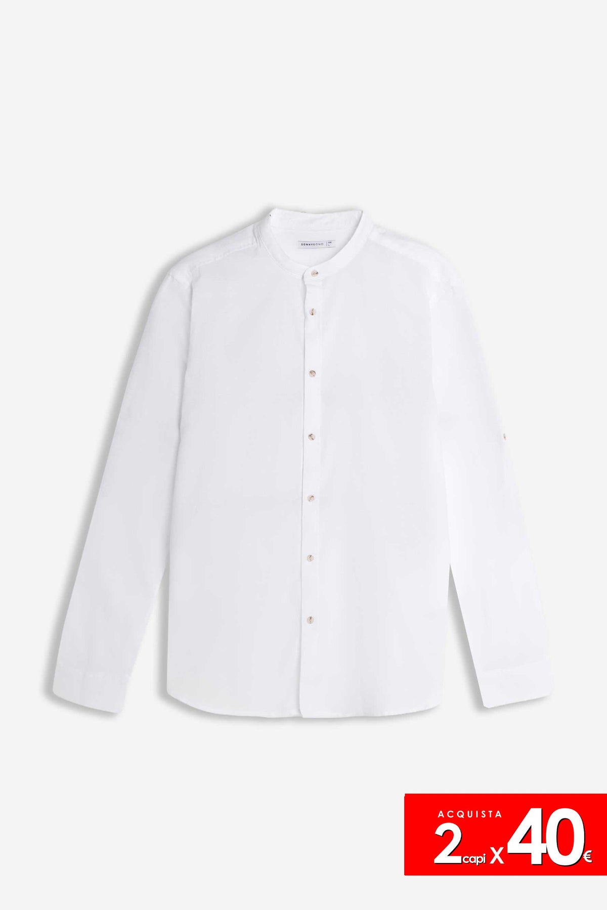 CAMICIA COLLO COREANO COTONE SLUB BIANCO
