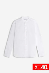 CAMICIA COLLO COREANO COTONE SLUB BIANCO