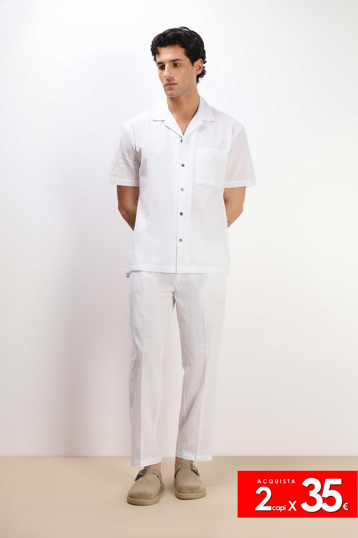 CAMICIA COLLO BOWLING MEZZA MANICA CON TASCHINO BIANCO