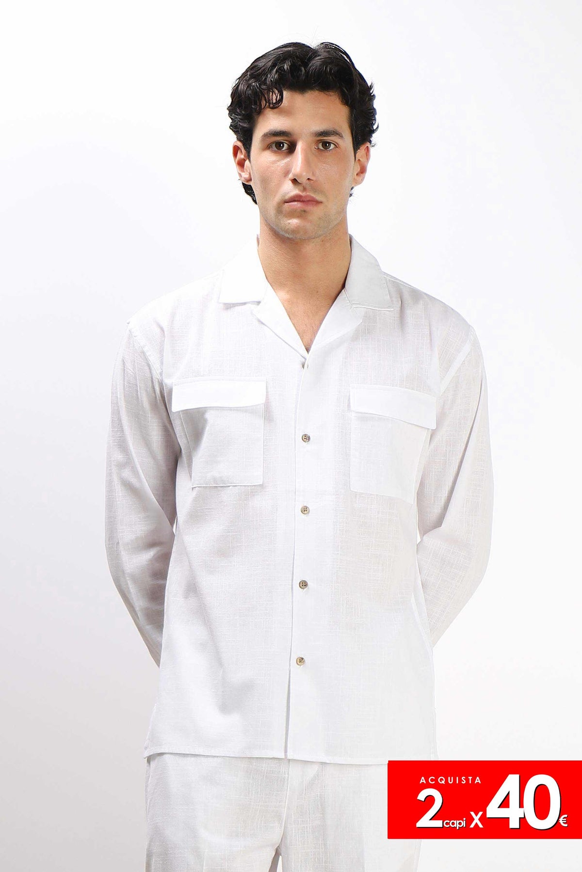 CAMICIA TASCHE FRONTALI COTONE SLUB BIANCO