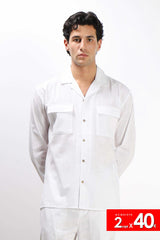 CAMICIA TASCHE FRONTALI COTONE SLUB BIANCO