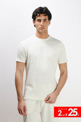 T-SHIRT GIROCOLLO SLUB EFFETTO LINO BIANCO