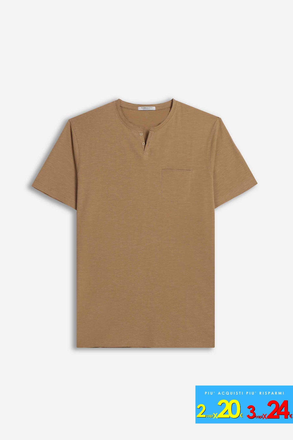 T-SHIRT COLLO A GOCCIA IN SLUB BISCOTTO