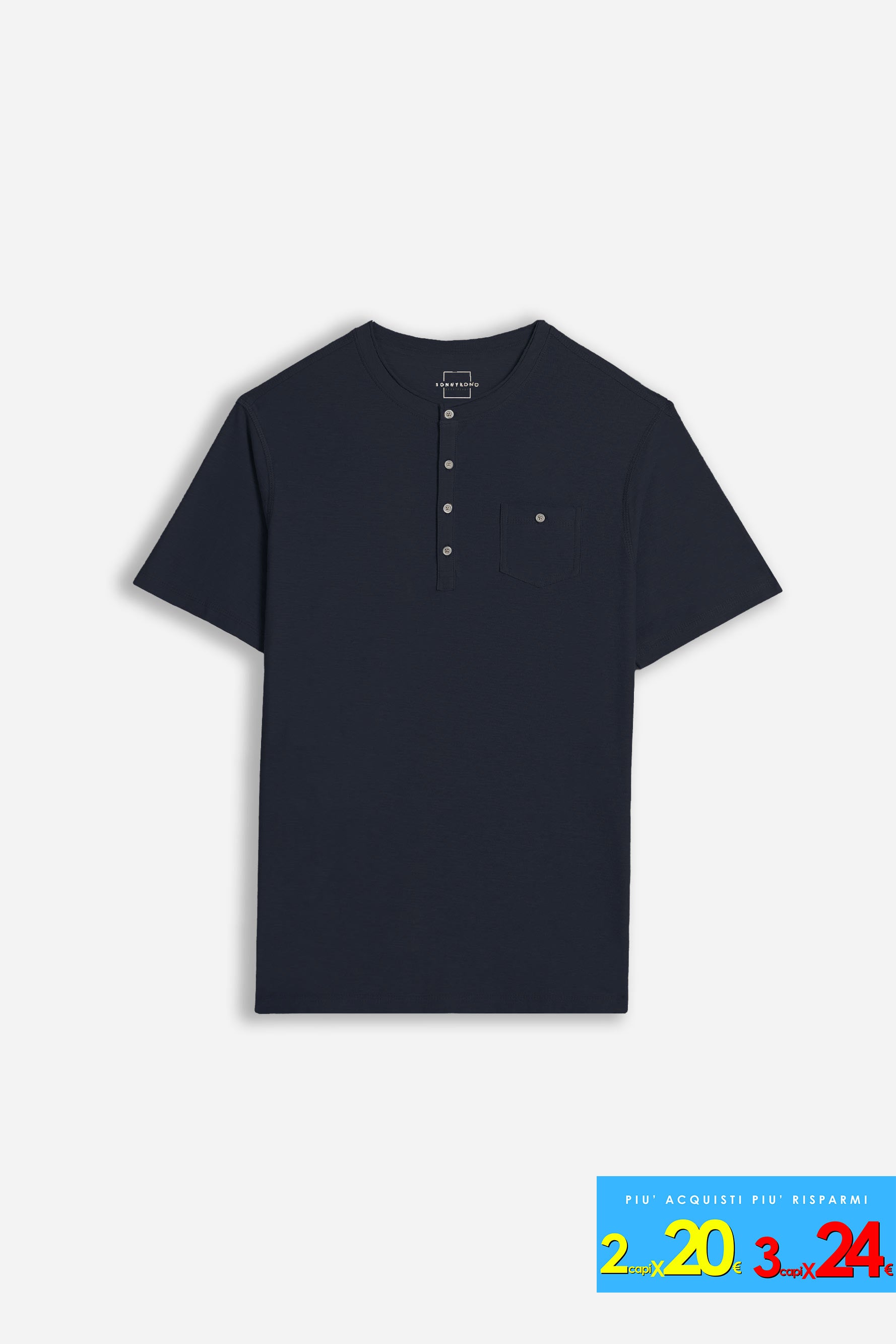 T-SHIRT SLUB SERAFINO CON TASCHINO BLEU