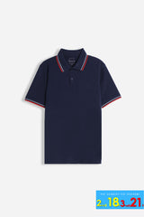 POLO IN PIQUET BASIC BLEU