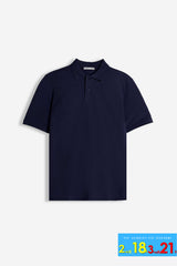 POLO PIQUET BASIC TINTA UNITA E LOGO BLEU