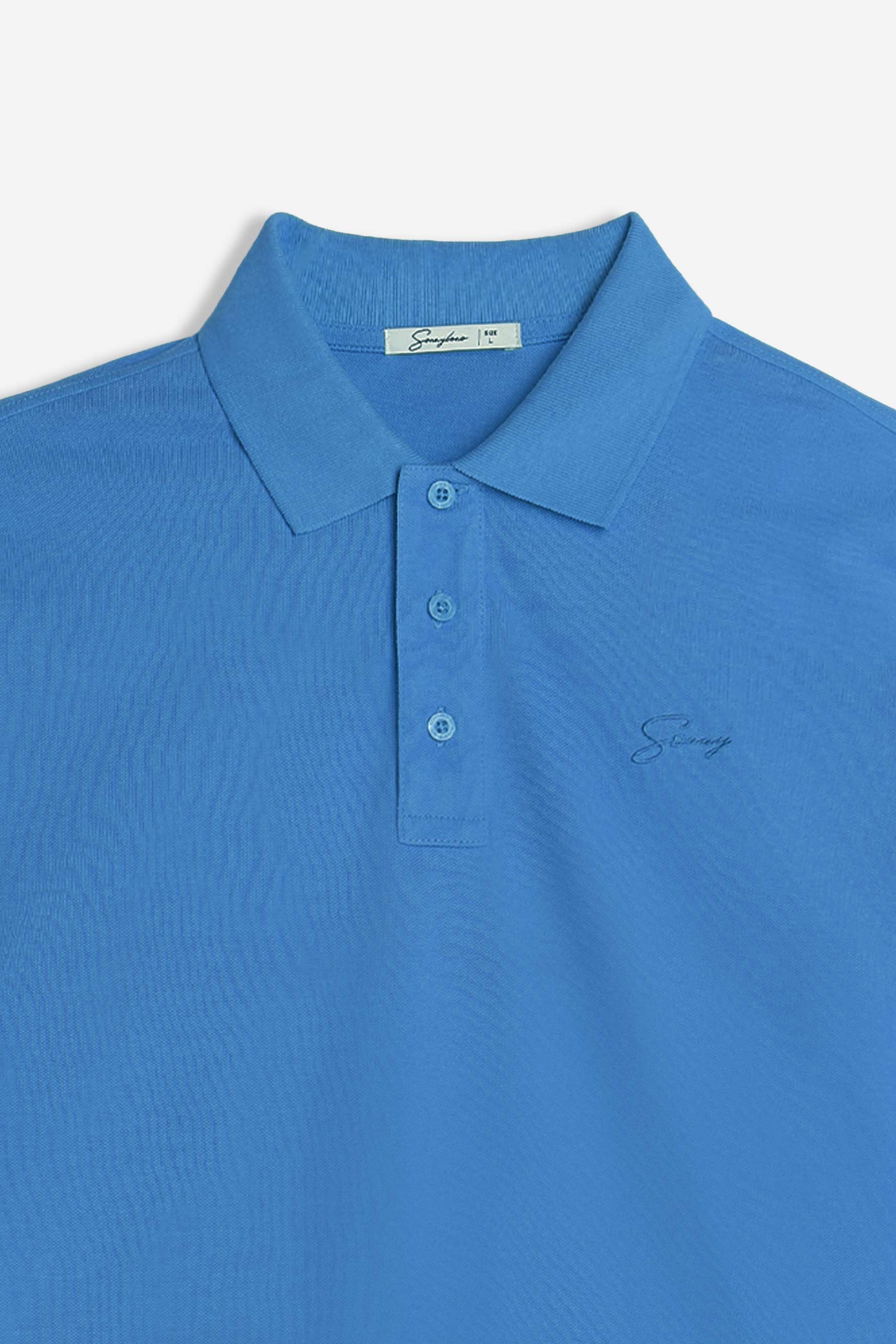 POLO PIQUET BASIC TINTA UNITA AZZURRO