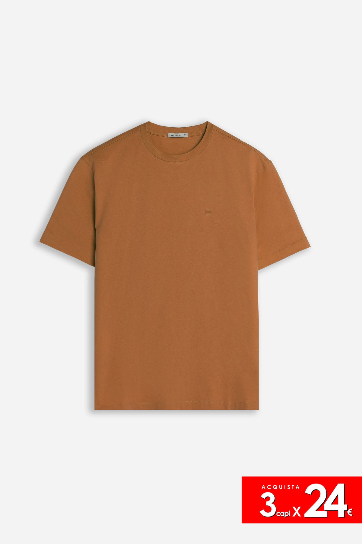T-SHIRT GIROCOLLO BASIC CON DETTAGLIO COGNAC