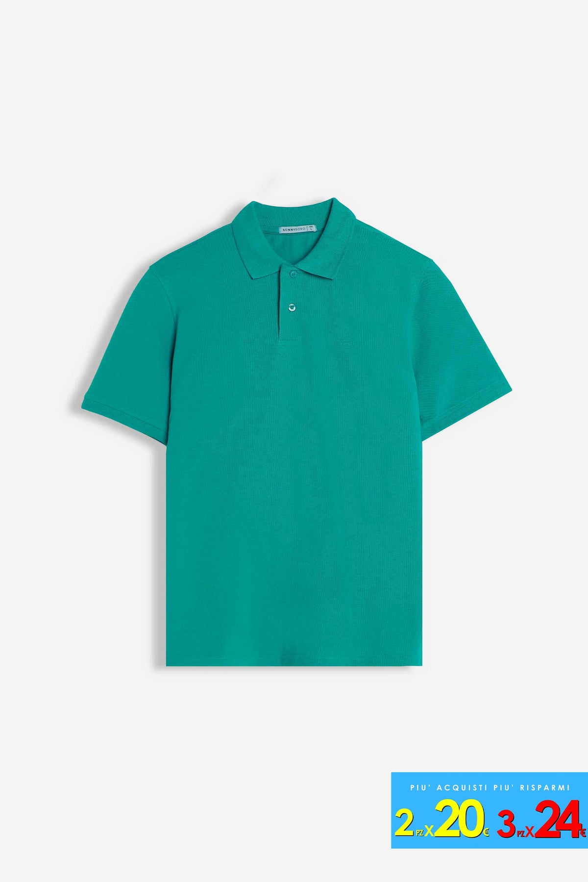 POLO PIQUET BASIC TINTA UNITA E LOGO VERDE SMERALDO
