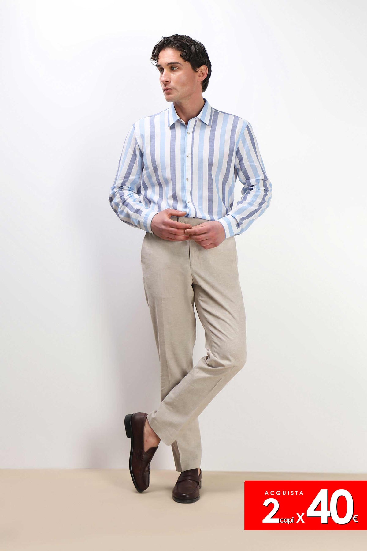 CAMICIA COTONE SLUB F AZZURRO