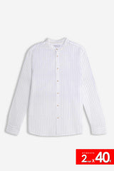 CAMICIA COLLO COREANO COTONE SLUB BLU