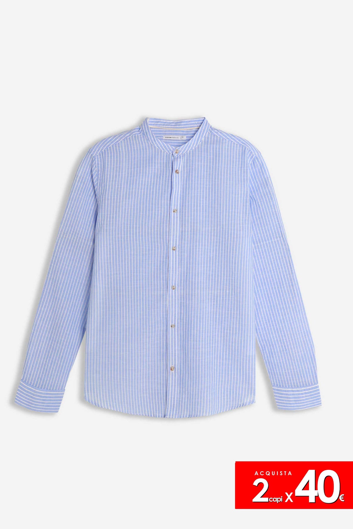 CAMICIA COLLO COREANO COTONE SLUB  CELESTE