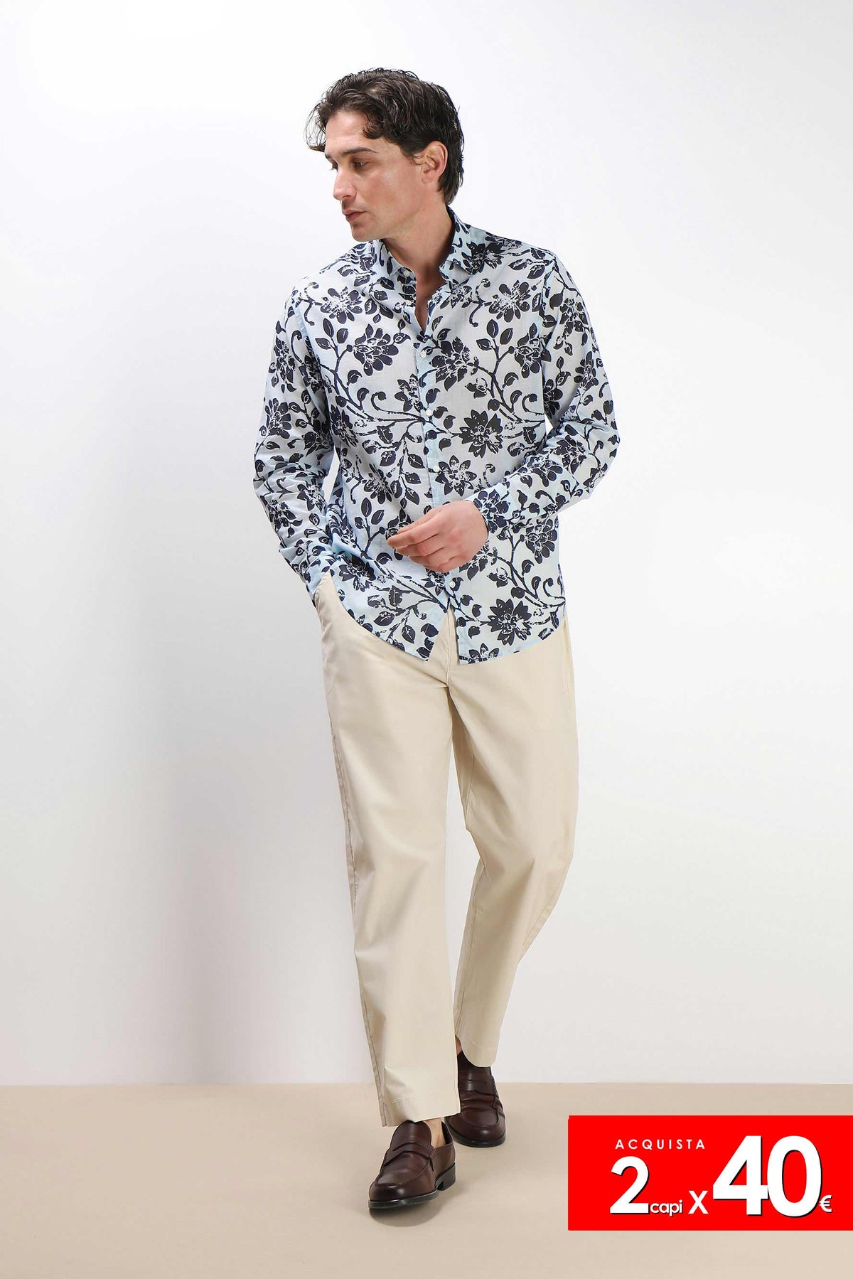 CAMICIA FANTASIA COLLO ITALIANO CELESTE