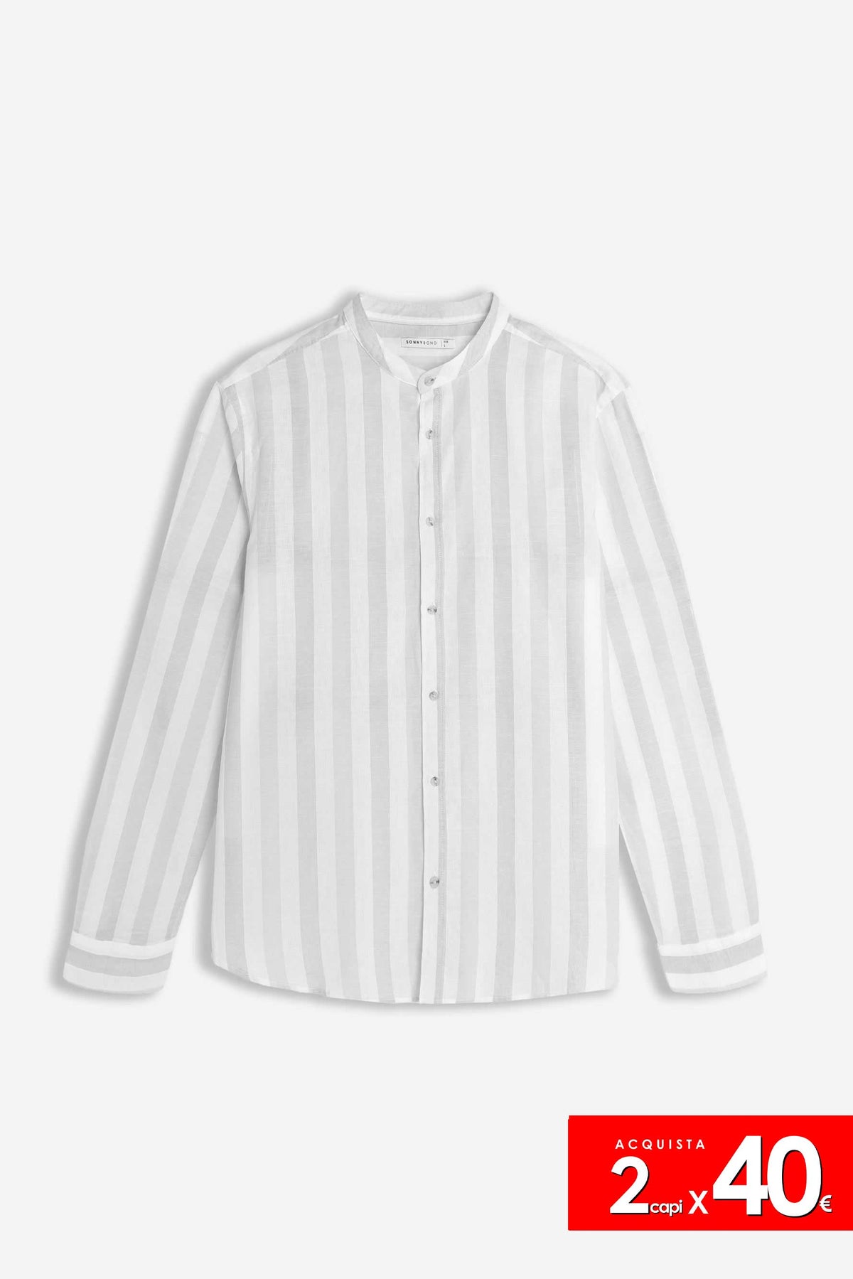 CAMICIA COLLO COREANO COTONE SLUB GRIGIO
