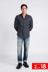 CAMICIA FANTASIA STRETCH INDACO