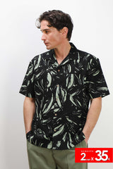 CAMICIA COLLO BOWLING MEZZA MANICA CON TASCHINO NERO