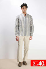 CAMICIA COLLO COREANO COTONE SLUB SABBIA