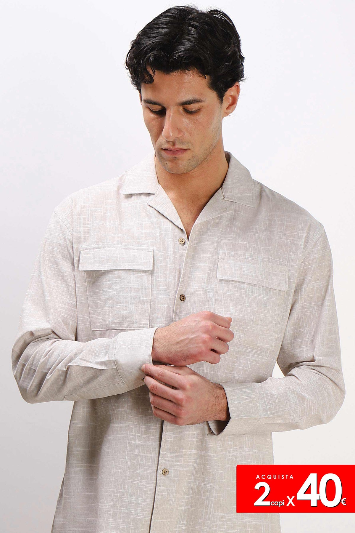 CAMICIA TASCHE FRONTALI COTONE SLUB FANGO