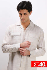 CAMICIA TASCHE FRONTALI COTONE SLUB FANGO
