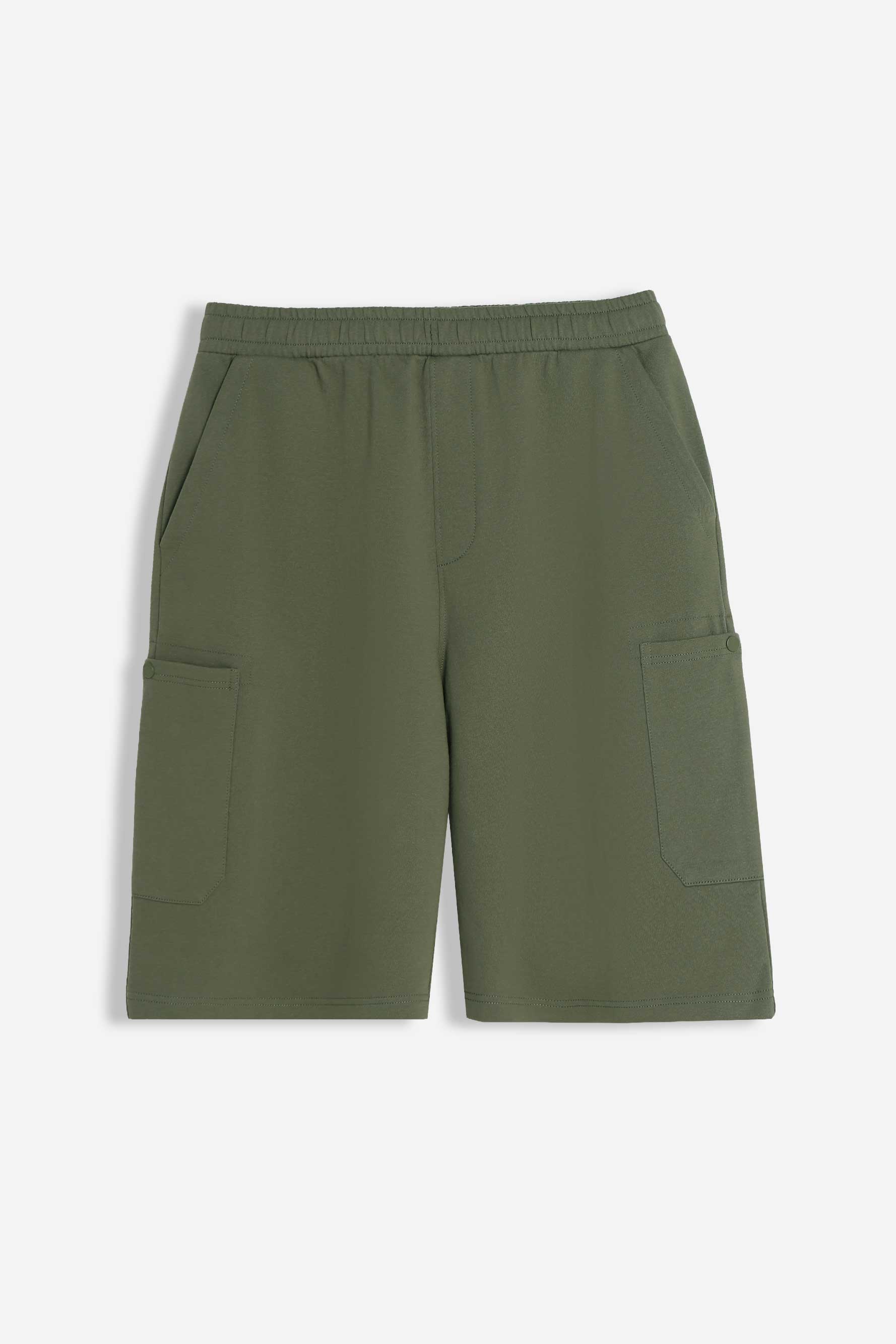 BERMUDA IN FELPA CON TASCONI VERDE MILITARE