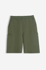 BERMUDA IN FELPA CON TASCONI VERDE MILITARE