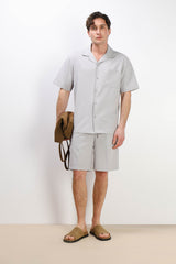 CAMICIA MEZZA MANICA COLLO BOWLING CON TASCHINO GRIGIO GHIACCIO