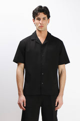 CAMICIA MEZZA MANICA COLLO BOWLING CON TASCHINO NERO