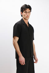 CAMICIA MEZZA MANICA COLLO BOWLING CON TASCHINO NERO