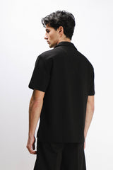 CAMICIA MEZZA MANICA COLLO BOWLING CON TASCHINO NERO